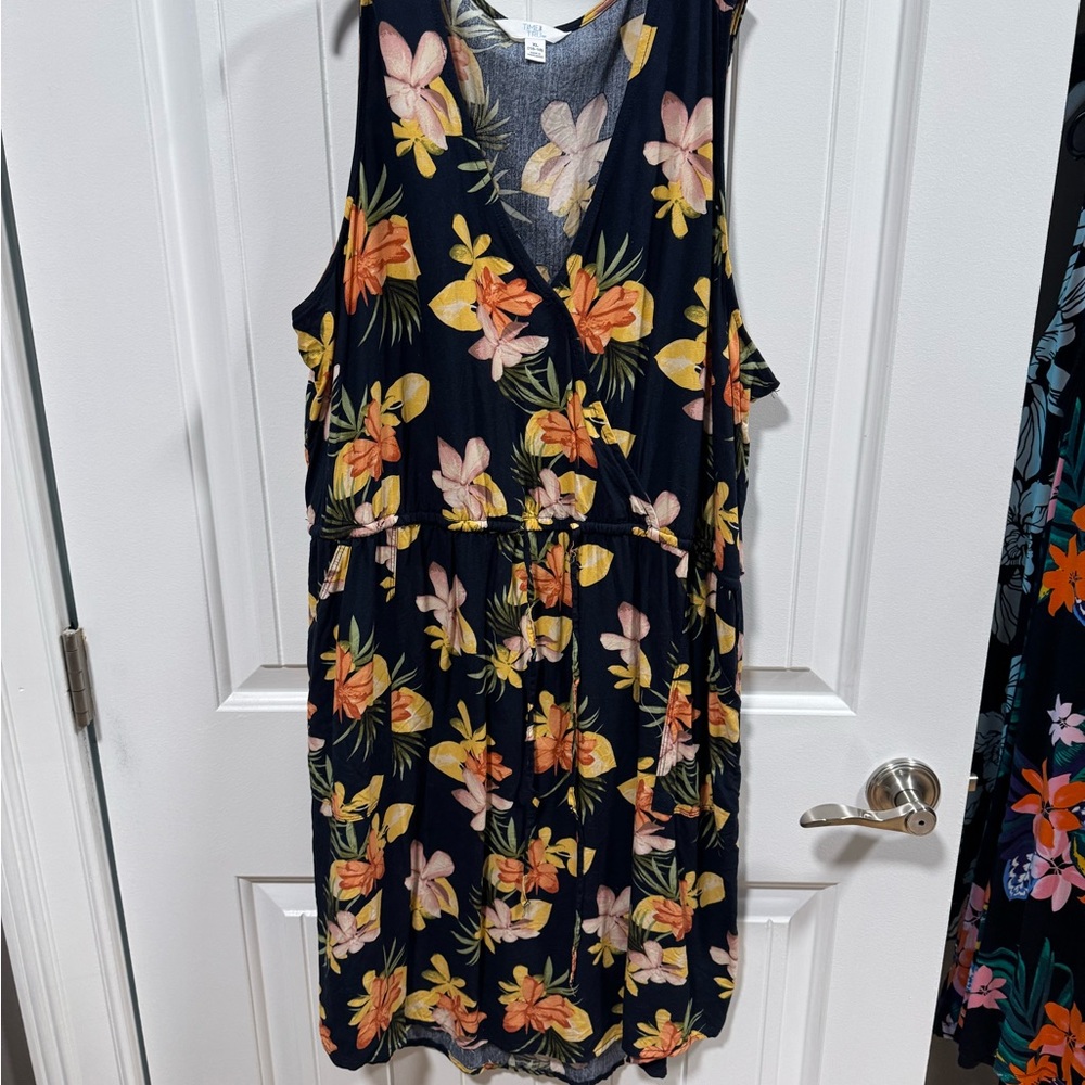 Time and Tru Floral Midi Dress - Black and Orange
